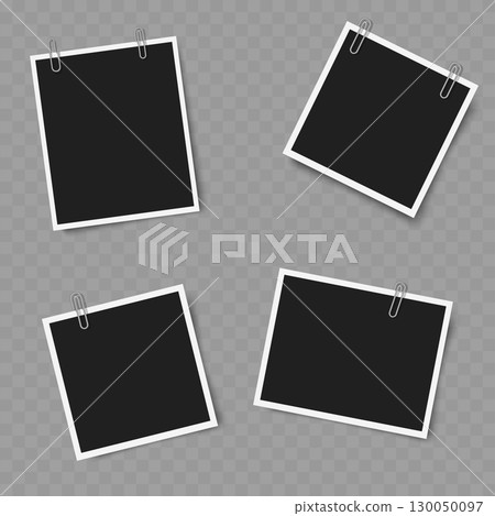 Set of Blank Photo Frames with Clips. Realistic Mockup. Vector 130050097