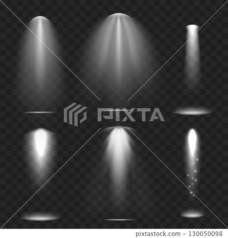 Realistic Spotlight Beam Set. Stage Lighting Effect. Transparent. Vector Realistic Spotlight Beam Set. Stage Lighting Effect. Transparent. Vector 130050098