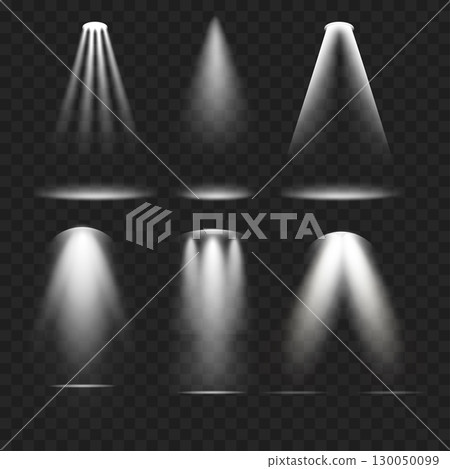 Realistic Spotlight Beam Set. Stage Lighting Effect. Transparent. Vector Realistic Spotlight Beam Set. Stage Lighting Effect. Transparent. Vector 130050099
