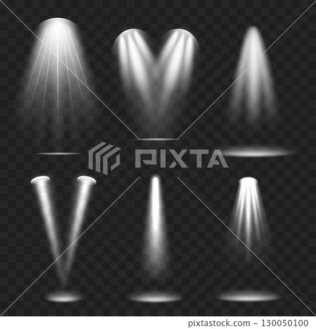 Realistic Spotlight Beam Set. Stage Lighting Effect. Transparent. Vector 130050100