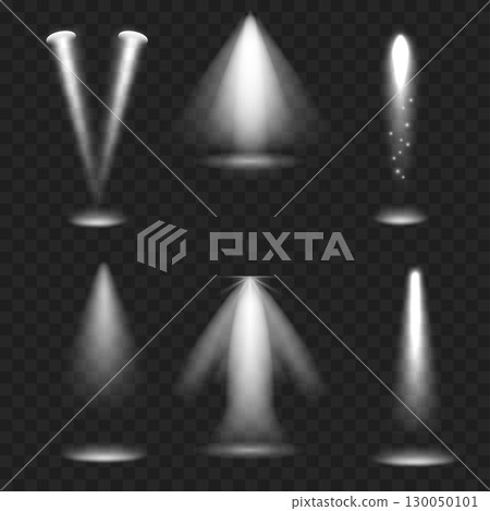 Realistic Spotlight Beam Set. Stage Lighting Effect. Transparent. Vector 130050101