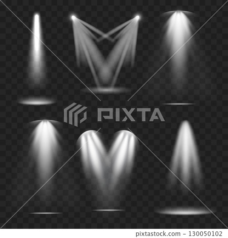 Realistic Spotlight Beam Set. Stage Lighting Effect. Transparent. Vector 130050102