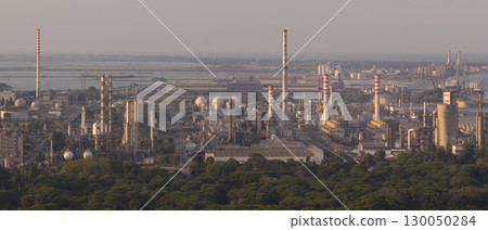 aerial view showcasing its chemical petrochemical and port industries at sunset 130050284