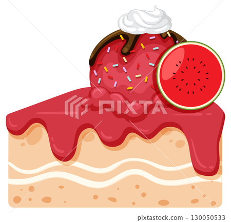 Watermelon Ice Cream Cake Slice with Sprinkles 130050533