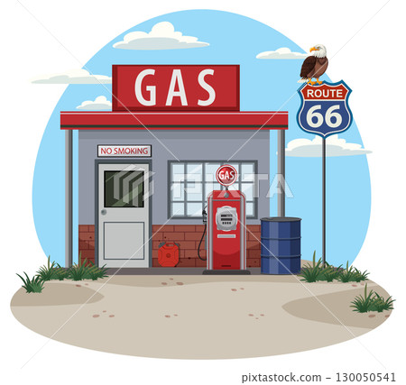 Vintage Gas Station on Route 66 with Eagle 130050541