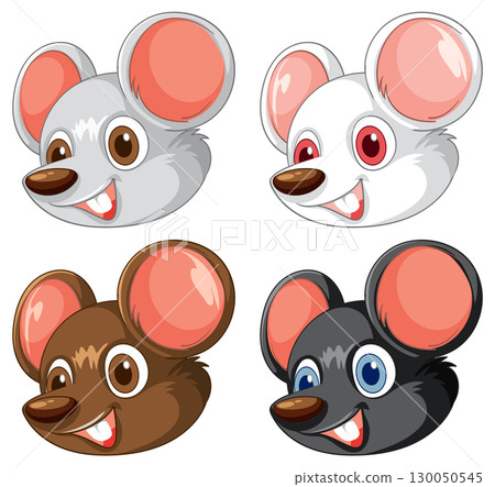 Cartoon Mouse Faces in Four Color Variations 130050545