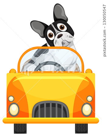 French Bulldog Driving Yellow Convertible Car Illustration French Bulldog Driving Yellow Convertible Car Illustration 130050547