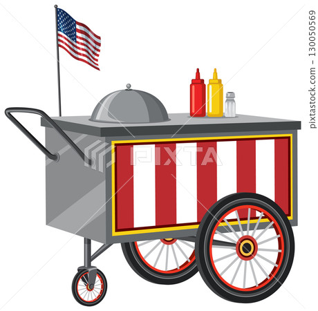 Classic American Hot Dog Cart Illustration 130050569