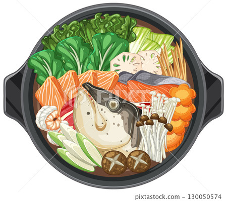 Traditional Asian Hot Pot with Fresh Ingredients 130050574