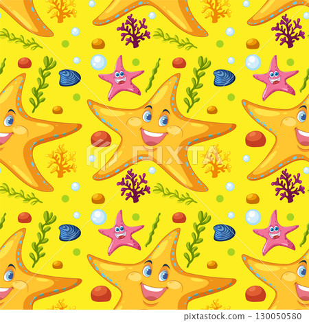 Cheerful Starfish and Ocean Life Pattern Cheerful Starfish and Ocean Life Pattern 130050580