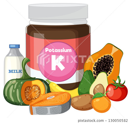 Potassium Rich Foods and Supplement Jar Vector Illustration 130050582