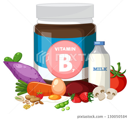 Vitamin B7 Supplement with Natural Food Sources Illustration 130050584