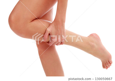 Pain in leg. Isolated on white background Pain in leg. Isolated on white background 130050667