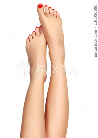 Woman legs on white background Woman legs on white background 130050686