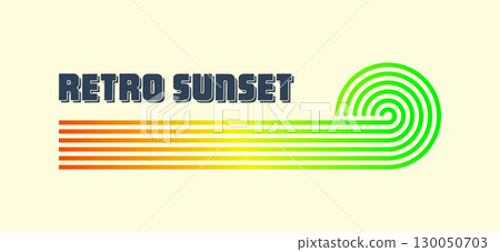 Vintage colorful sunset. Various gradient striped sunrise badges in 80s and 90s style. Sun and ocean view, summer vibes, surfing. Design element for print, logo or t-shirt. Vector illustration Vintage colorful sunset. Various gradient striped sunrise badges in 80s and 90s style. Sun and ocean view, summer vibes, surfing. Design element for print, logo or t-shirt. Vector illustration 130050703