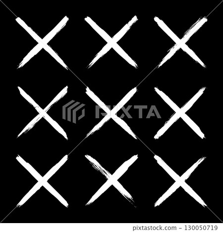 Grunge crosses, brush strokes, x mark, lines, ink smudges, hand-drawn scribble shapes. Handmade sketchy marks, acrylic stains, charcoal streaks. Paint textures, dry brush effect. Vector illustration Grunge crosses, brush strokes, x mark, lines, ink smudges, hand-drawn scribble shapes. Handmade sketchy marks, acrylic stains, charcoal streaks. Paint textures, dry brush effect. Vector illustration 130050719