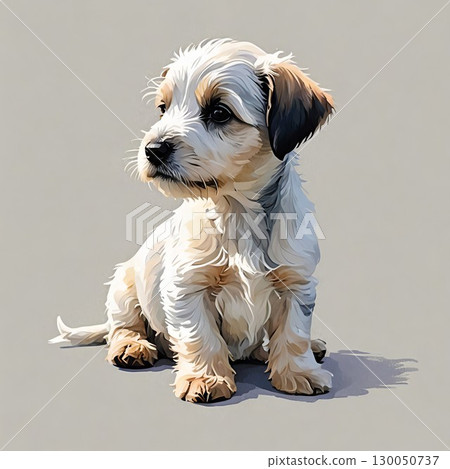 Sealyham Terrier puppy with a puzzled expression 130050737