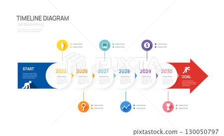Business infographic timeline year arrow 5 Steps design template. Business milestone and strategy presentation.Vector illustration. Business infographic timeline year arrow 5 Steps design template. Business milestone and strategy presentation.Vector illustration. 130050797