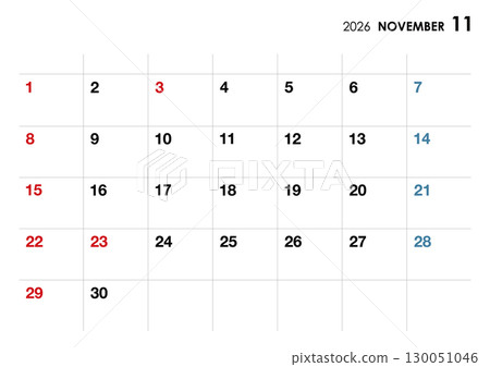 2026年11月日曆橫向 130051046