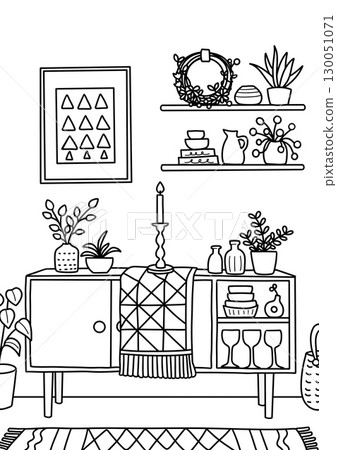 餐具櫃和櫥櫃著色書 餐具櫃和櫥櫃著色書 130051071