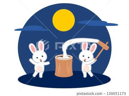Rabbit pounding rice cakes on a moonlit night Rabbit pounding rice cakes on a moonlit night 130051173