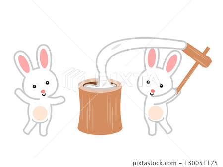 Rabbit making mochi 130051175