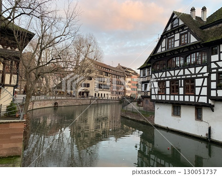 Winter sunset at La Petite France, a World Heritage Site in Strasbourg 130051737
