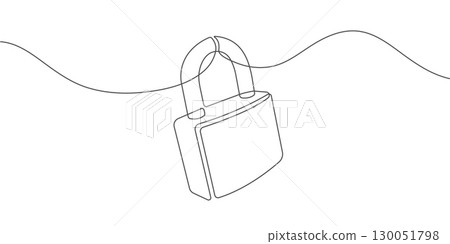 Security lock. Protection of data, information, website.Continuous line drawing of padlock.Vector illustration. 130051798