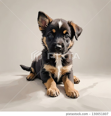 Cute illustration of a shepherd puppy sitting 130051807