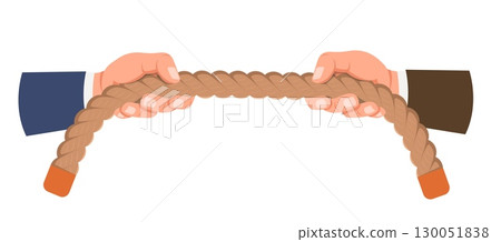 Hands of businessmen are engaged in tug of war. Arms pull rope with effort. People rivalry. Career challenge. Fight for leadership or success. Vector concept of business competition Hands of businessmen are engaged in tug of war. Arms pull rope with effort. People rivalry. Career challenge. Fight for leadership or success. Vector concept of business competition 130051838
