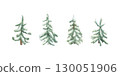 Christmas trees clipart set. Watercolor illustration of a winter green plants covered with snow. Hand drawn vintage sketch on white isolated background. Water color painting art image 130051906