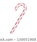 Candy Cane. Watercolor illustration of a Christmas candy for kids. Hand drawn vintage sketch on white isolated background. Water color painting art image for design and cards 130051908