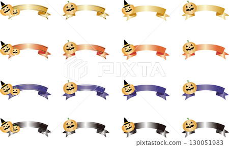 Ribbon Halloween pumpkin autumn gift present speech bubble decoration illustration material 130051983