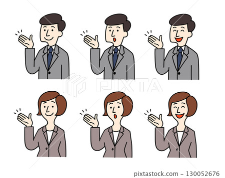 Illustration of a man and woman explaining 130052676