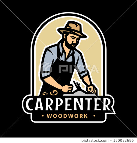 Carpenter with a plane. on a dark background. Carpenter with a plane. on a dark background. 130052696