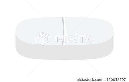 Illustration of a long, thin white tablet - a simple tablet for caplet-shaped medicines, supplements, drugs, etc. 130052707