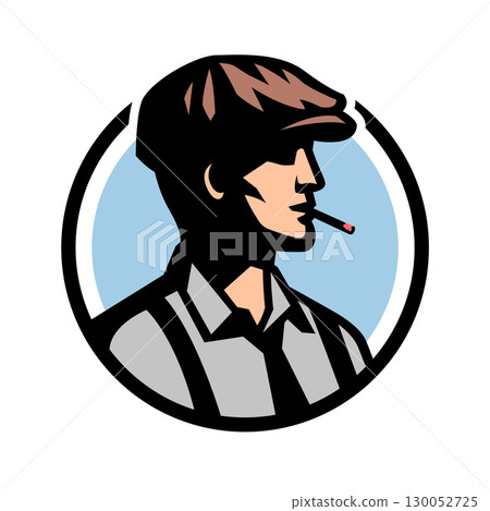 Silhouette of a man in a cap smoking a cigarette. Silhouette of a man in a cap smoking a cigarette. 130052725
