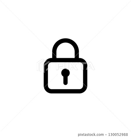 black Lock or closed padlock icon designed in outline, line and stroke style isolated on white background 130052988