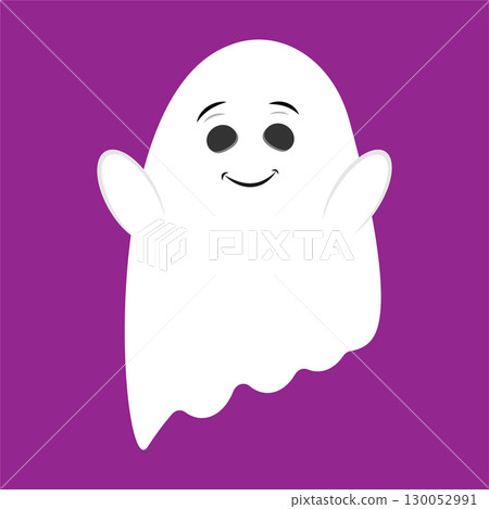 Cute white ghost spook horror on purple background. Halloween character design on purple background. 130052991