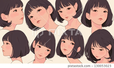 Illustration set of young woman's face 130053023