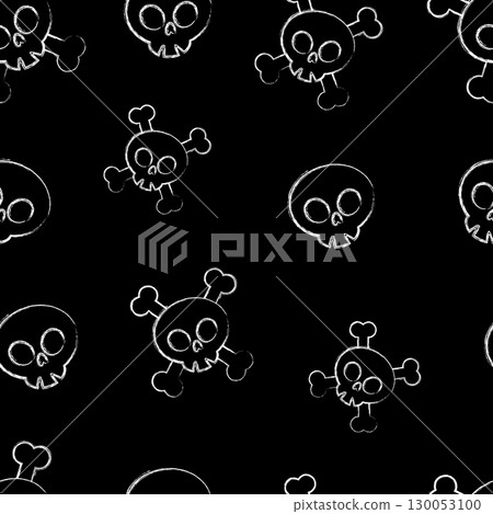 Chalk drawn Vector Skull Crossbones Seamless Pattern. Chalk drawn Skull Isolated on Dark background. Chalk drawn Vector Skull Crossbones Seamless Pattern. Chalk drawn Skull Isolated on Dark background. 130053100