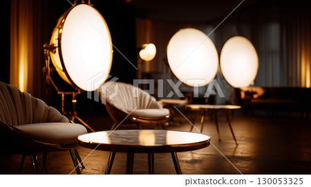 工作室拍攝，圓形燈光和桌子 130053325
