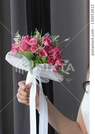 Bouquet of bride flowers with pink flowers 130053612