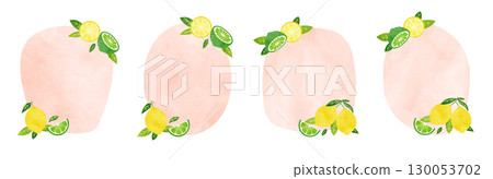 一組清新的檸檬和酸橙水彩畫框插圖 130053702