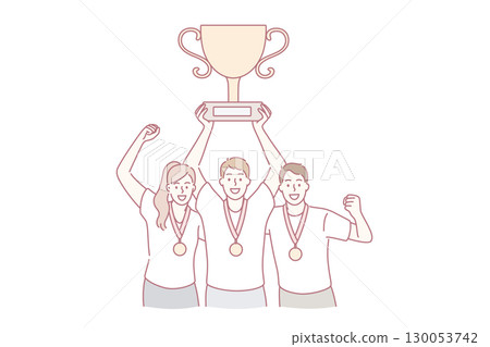 Teamwork, success, collaboration and winning concept 130053742