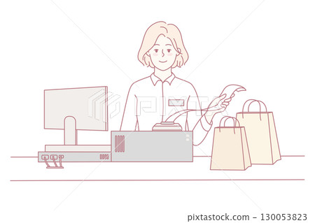 Smiling female cashier at register 130053823