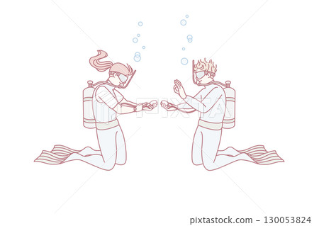 Divers underwater in special equipment Divers underwater in special equipment 130053824