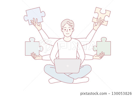 Man working on laptop solve business problem 130053826