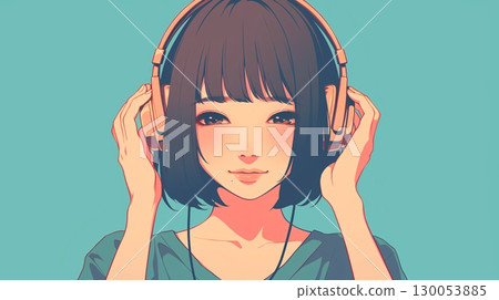 戴著耳機的婦女 130053885