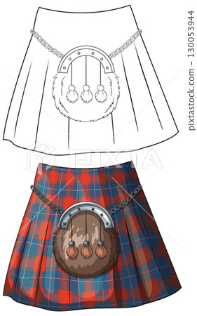 Scottish Tartan Kilt with Sporran Vector Illustration 130053944